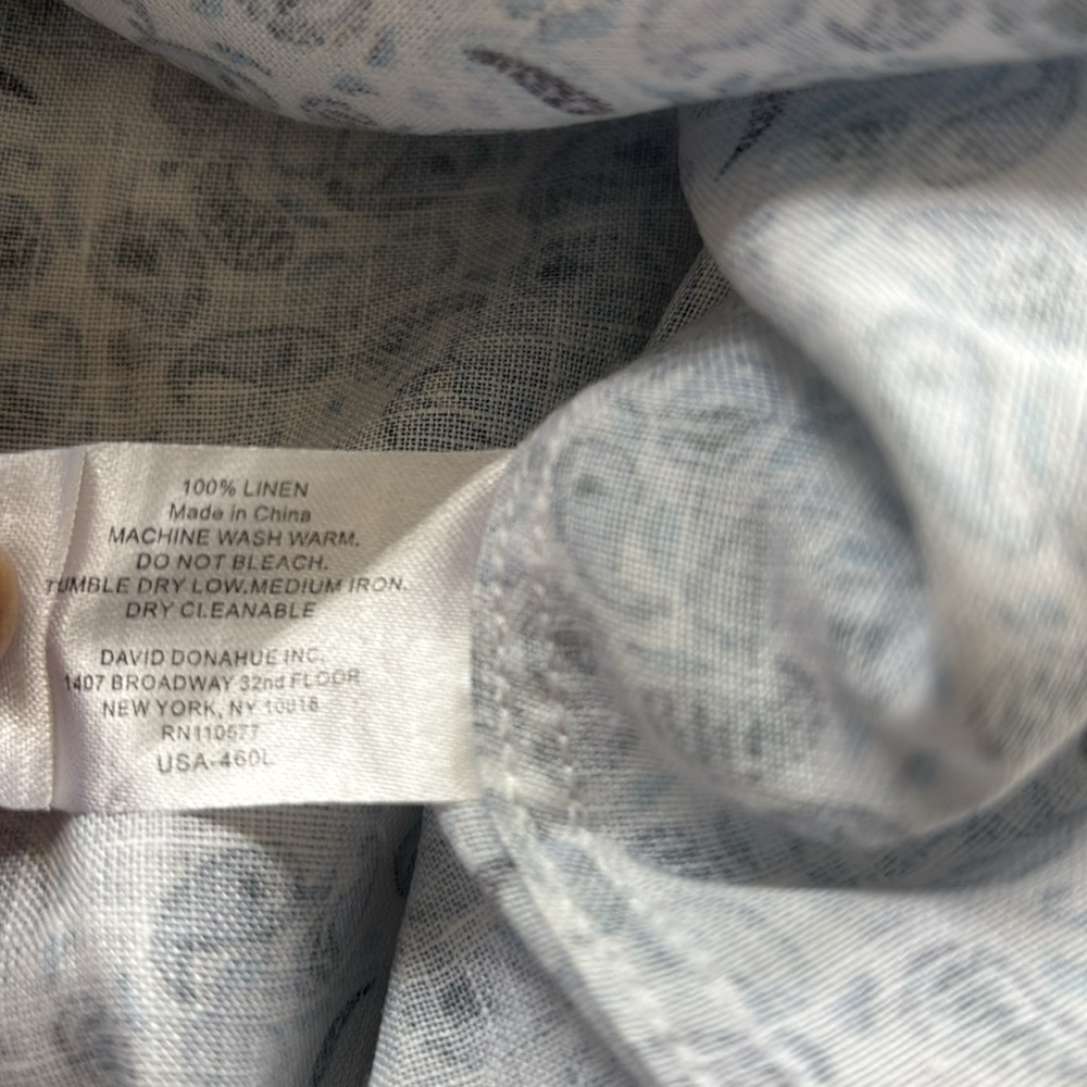 David Donahue Blue Linen Men’s Paisley‎ Dress Shirt Size XL - Picture 11 of 11